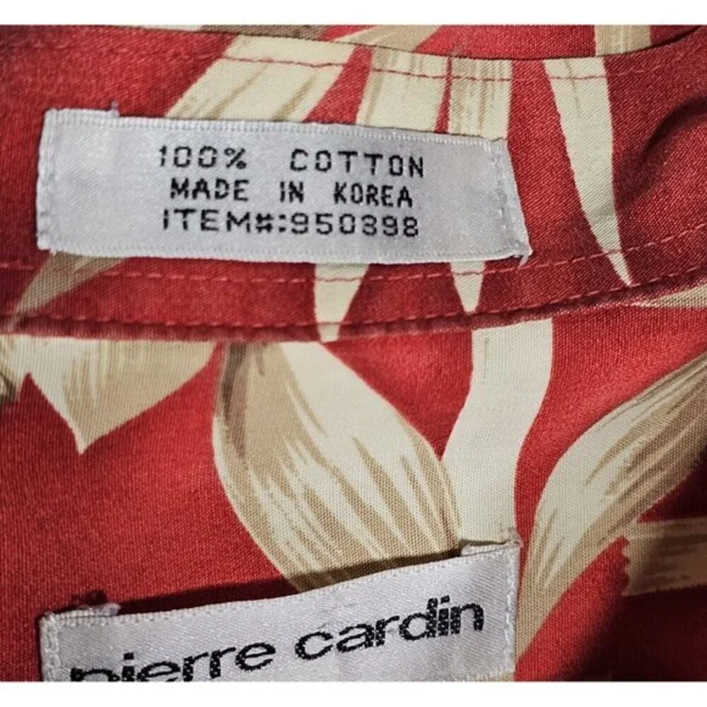 Pierre Cardin Mens Large Red Floral Short Sleeve Casual Cotton Hawaiian - Picture 4 of 4